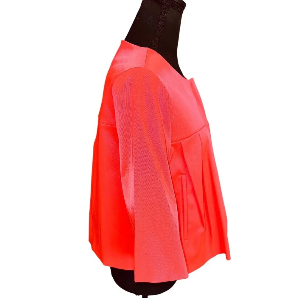 VTG By Malene Birger Womens Coral Red Cropped Pleated Swing Jacket 8/42 Glam
